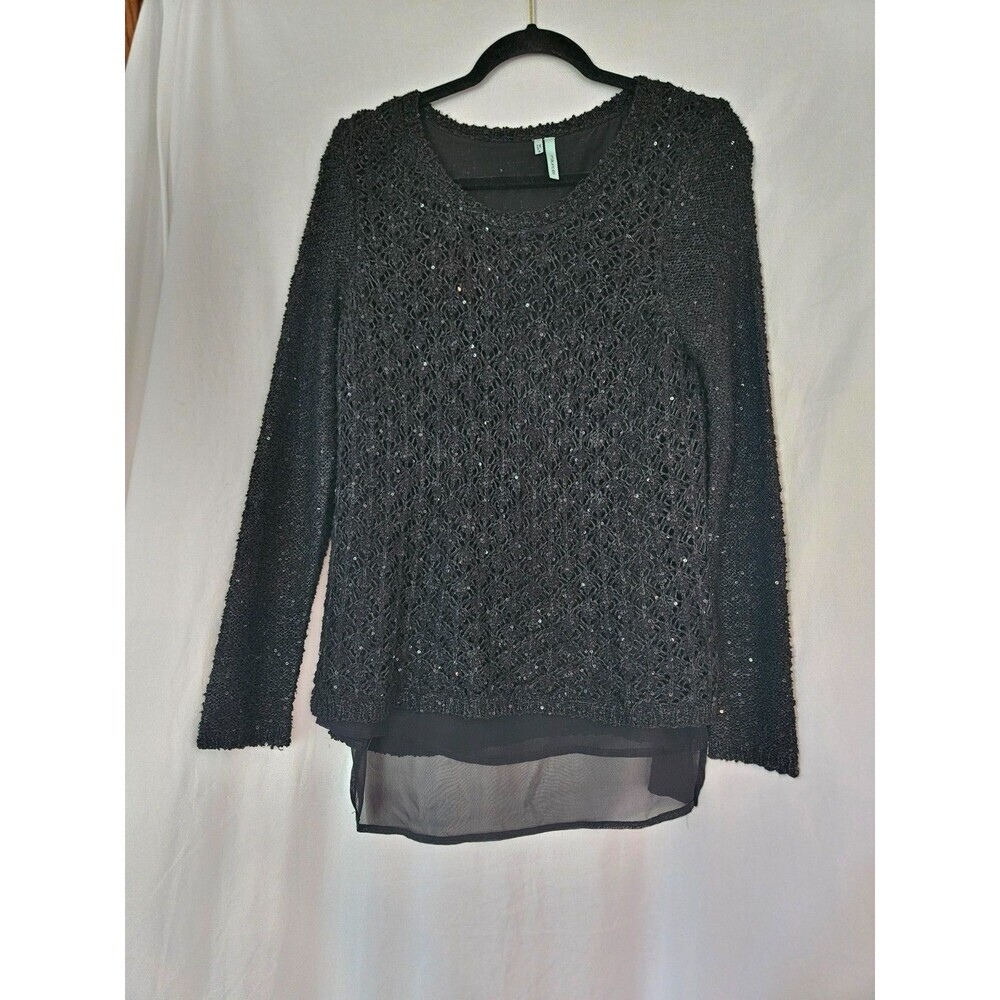 Maurices black sequins sheer lined panel‎  long sleeve sweater Medium